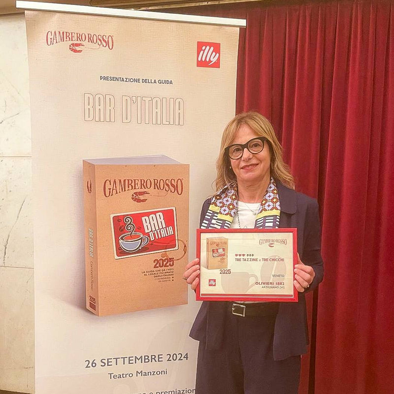 OLIVIERI 1882 PREMIATO CON IL PREMIO 3 TAZZINE E 3 CHICCHI 2025 DA GAMBERO ROSSO